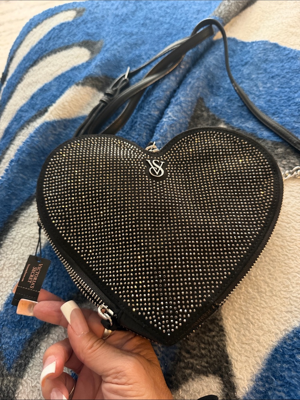 Victoria's Secret Black Heart Crossbody with Crystal bling stones bag